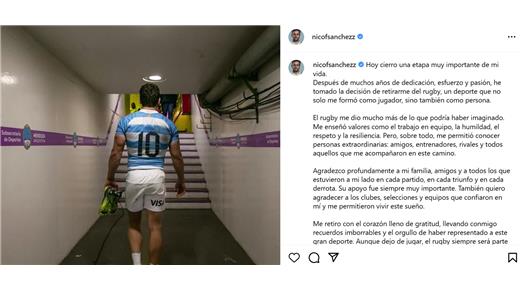 NICOLÁS SÁNCHEZ, ANUNCIÓ EN SUS REDES SOCIALES QUE DEJA DE JUGAR AL RUGBY 