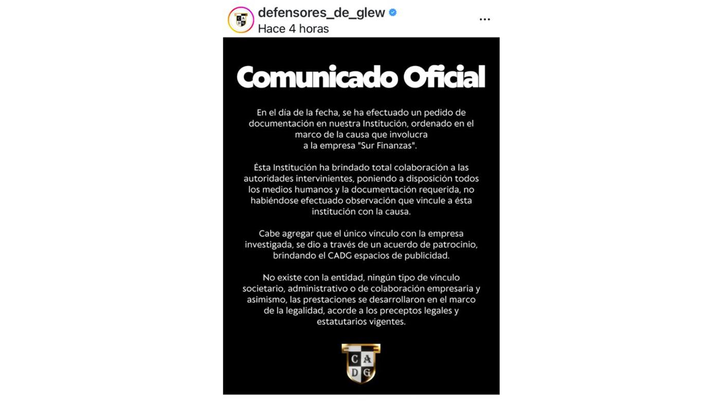 DEFENSORES DE GLEW Y SU COMUNICADO OFICIAL POR EL TEMA 