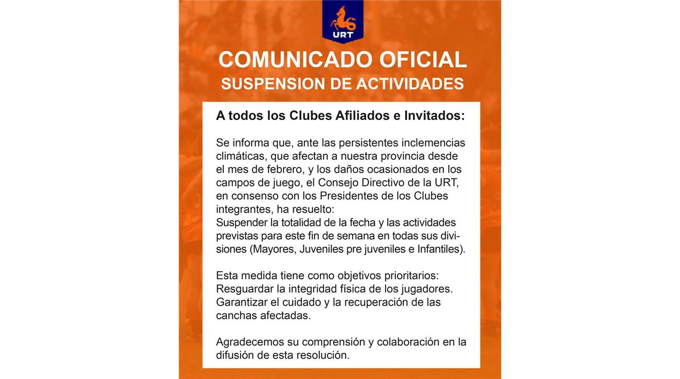 SE SUSPENDIÓ LA FECHA EN EL RUGBY TUCUMANO 