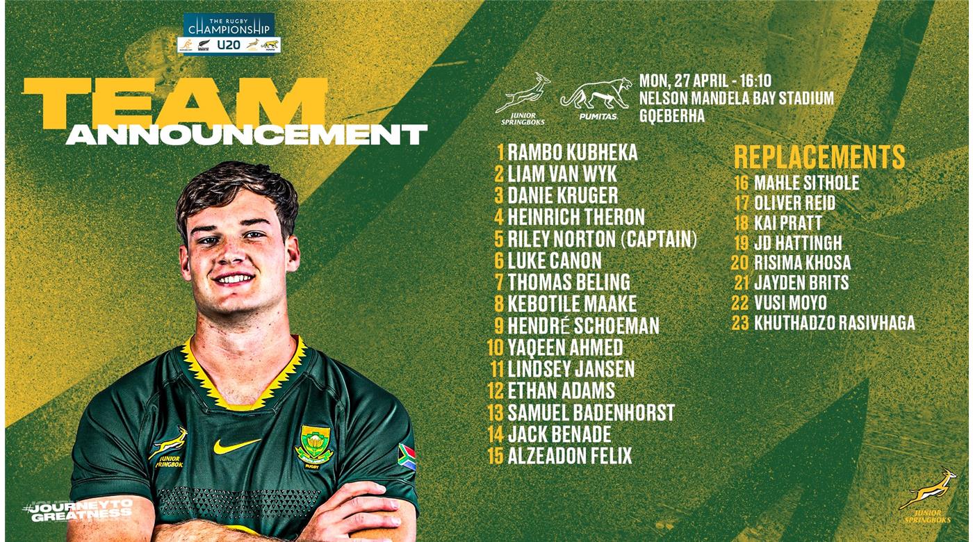 SUDÁFRICA CON EL EQUIPO CONFIRMADO PARA ENFRENTAR EL LUNES A LOS PUMITAS